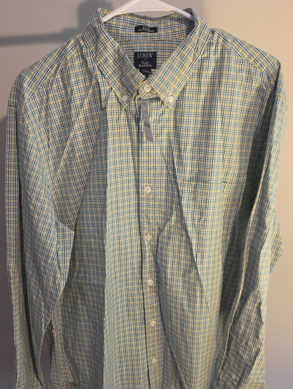 NEW! J. Crew Men’s Yellow and Blue Plaid Button-Down Shirt XL